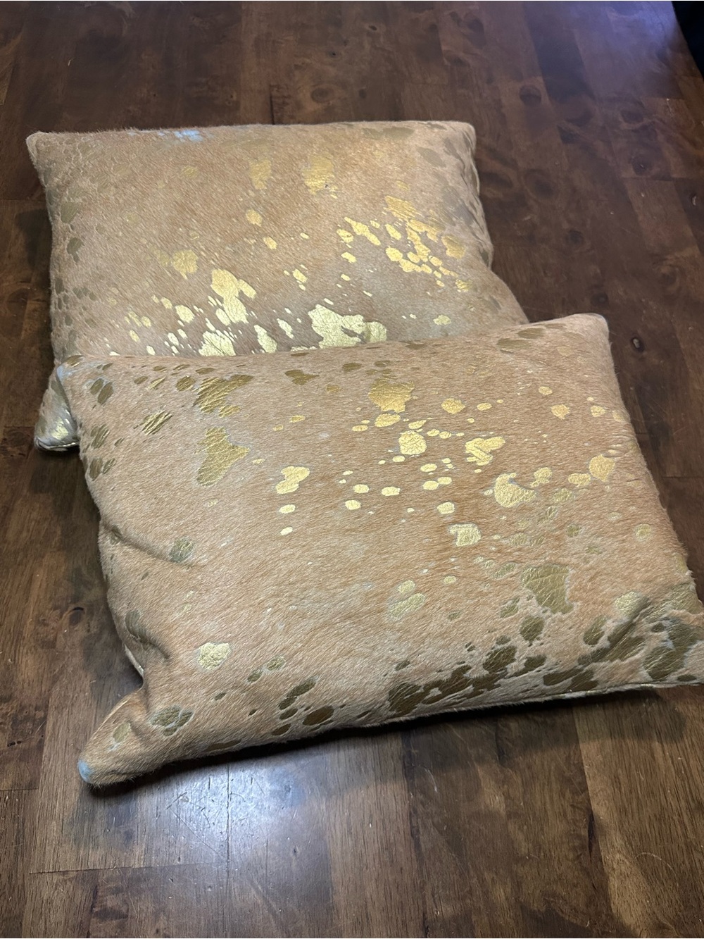 Williams Sonoma Tan and Gold Accent Throw Pillow 100 leather calf hair